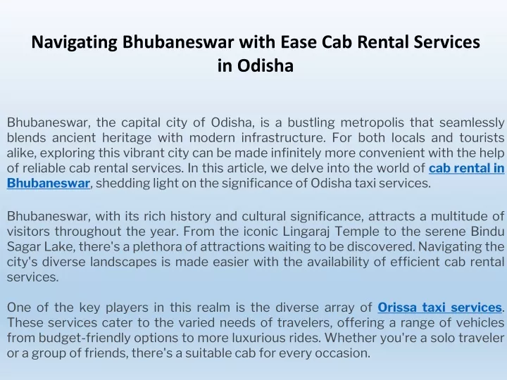 navigating bhubaneswar with ease cab rental