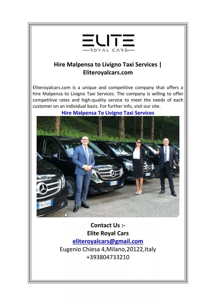 hire malpensa to livigno taxi services