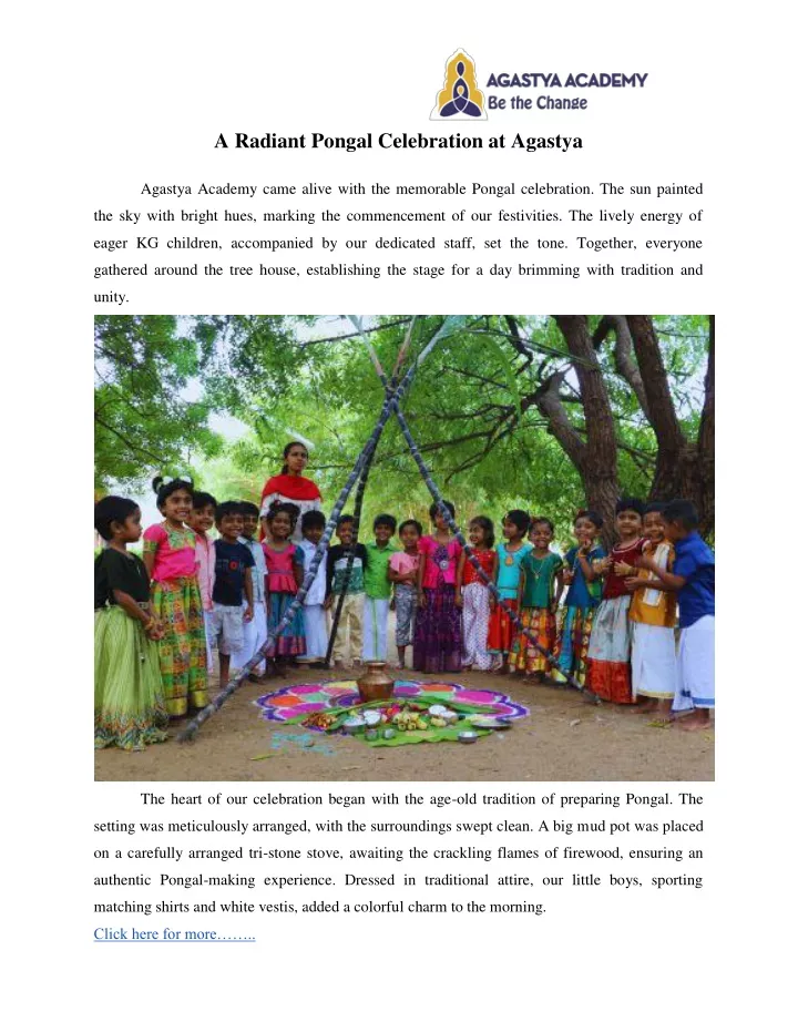 a radiant pongal celebration at agastya agastya