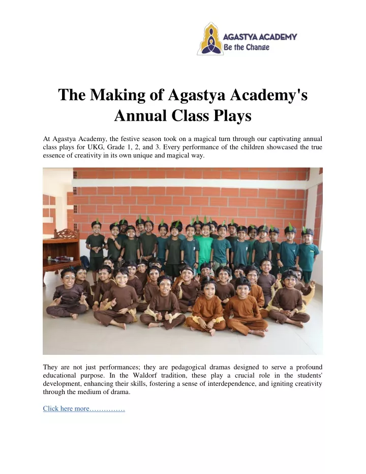 the making of agastya academy s annual class plays