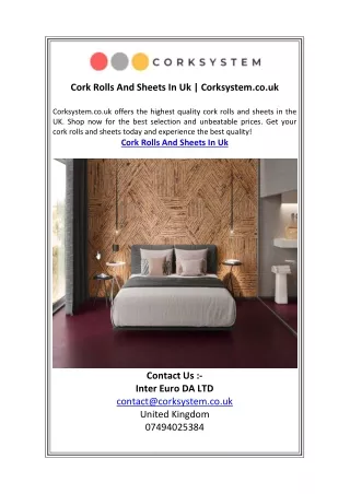 Cork Rolls And Sheets In Uk    Corksystem.co.uk.