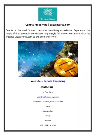 Cenote Freediving  Lacasasurya.com
