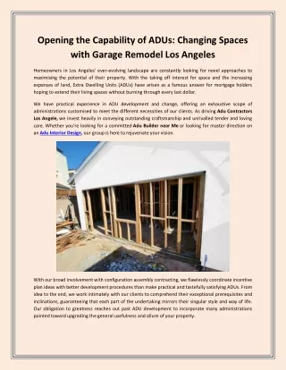 Opening the Capability of ADUs: Changing Spaces with Garage Remodel Los Angeles