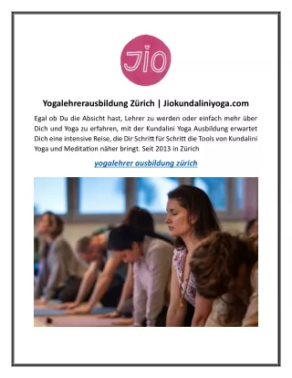 Yogalehrerausbildung Zürich Jiokundaliniyoga