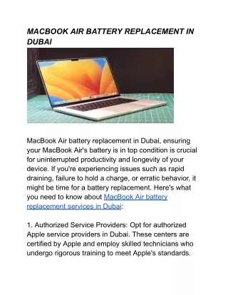 MACBOOK AIR BATTERY REPLACEMENT IN DUBAI