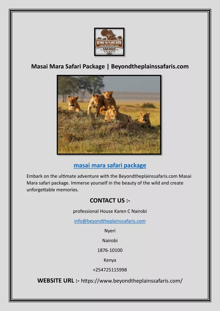 masai mara safari package beyondtheplainssafaris