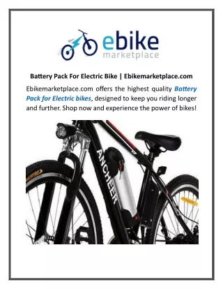 Battery Pack For Electric Bike Ebikemarketplace