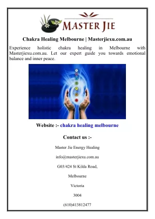 Chakra Healing Melbourne  Masterjiexu.com.au