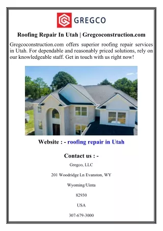 Roofing Repair In Utah  Gregcoconstruction.com