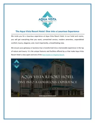 The Aqua Vista Resort Hotel - Dive into a Luxurious Experience