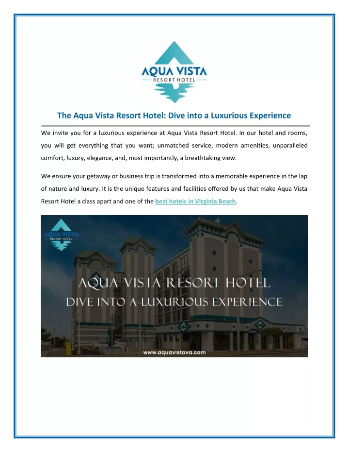 the aqua vista resort hotel dive into a luxurious