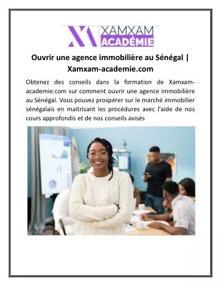 Ouvrir une agence immobilière au Sénégal Xamxam-academie