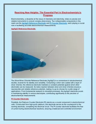 Reaching New Heights The Essential Part in Electrochemistry's Progress