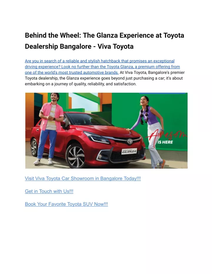 PPT - Behind The Wheel_ The Glanza Experience At Toyota Dealership ...