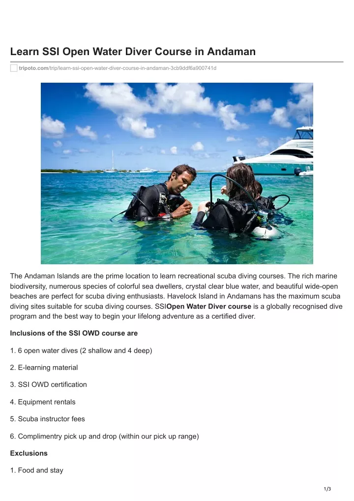 learn ssi open water diver course in andaman