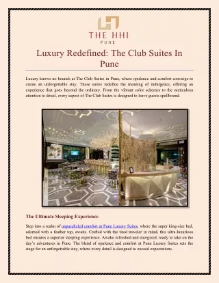 Luxury Redefined: The Club Suites In Pune