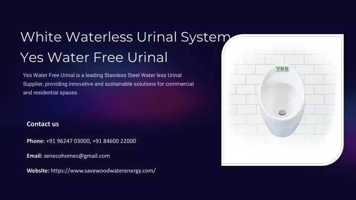 white waterless urinal system yes water free