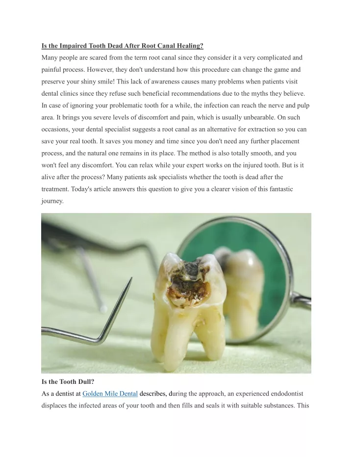 is the impaired tooth dead after root canal