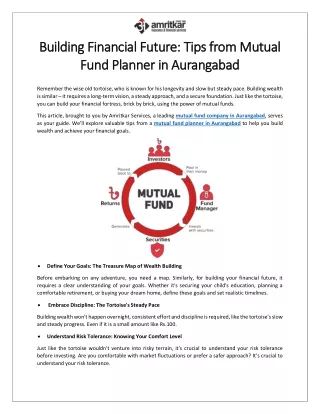 Building Financial Future Tips from Mutual Fund Planner in Aurangabad