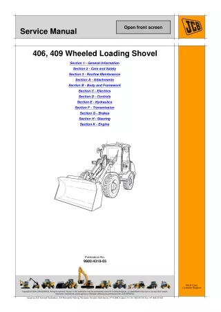 JCB 409 Wheel Loading Shovel Service Repair Manual SN1163000 Onwards