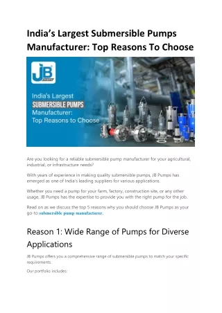 India’s Largest Submersible Pumps Manufacturer: Top Reasons To Choose