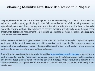 Enhancing Mobility Total Knee Replacement in Nagpur