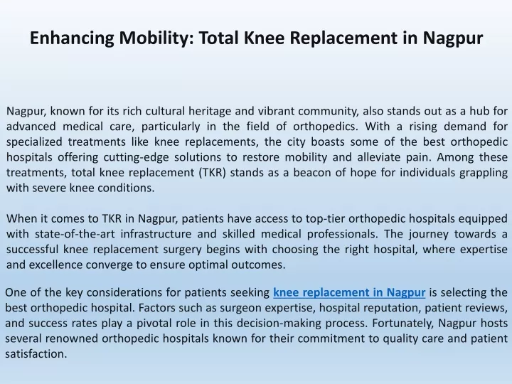 enhancing mobility total knee replacement