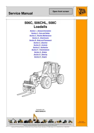 JCB 506C Telescopic Handler Service Repair Manual SN 579781