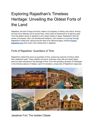 Exploring Rajasthan's Timeless Heritage_ Unveiling the Oldest Forts of the Land