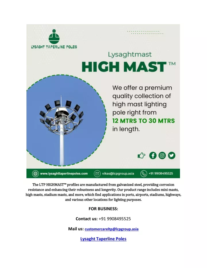 the ltp highmast profiles are manufactured from