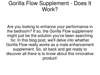Gorilla Flow Supplement - Does It Work