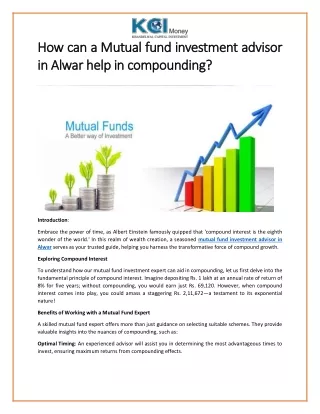 How can a Mutual fund investment advisor in Alwar help in compounding