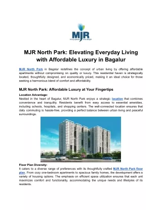 MJR North Park - Elevating Everyday Living with Affordable Luxury in Bagalur