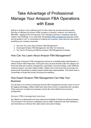 take advantage of professional manage your amazon
