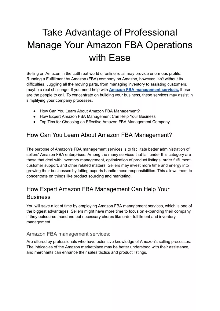 take advantage of professional manage your amazon