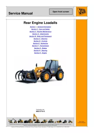 JCB 528-70 Telescopic Handler Service Repair Manual SN1182000 Onwards