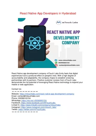React Native App Developers in Hyderabad