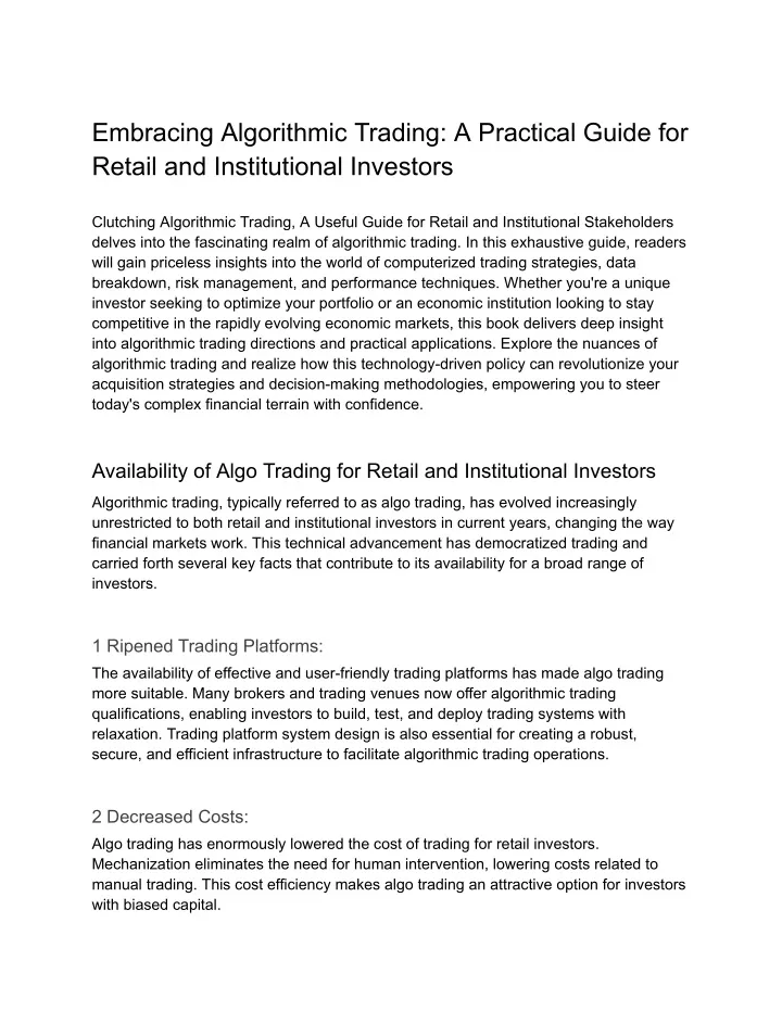 embracing algorithmic trading a practical guide