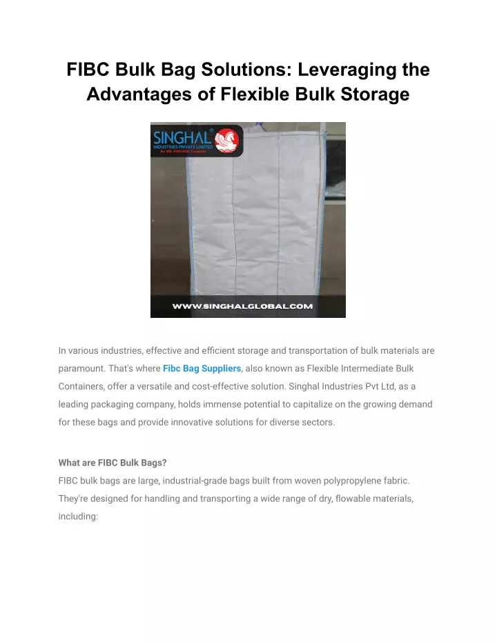 fibc bulk bag solutions leveraging the advantages