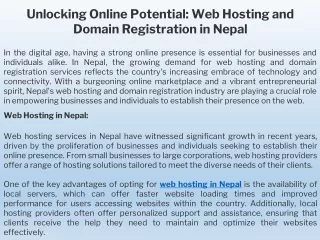 Unlocking Online Potential: Web Hosting and Domain Registration in Nepal