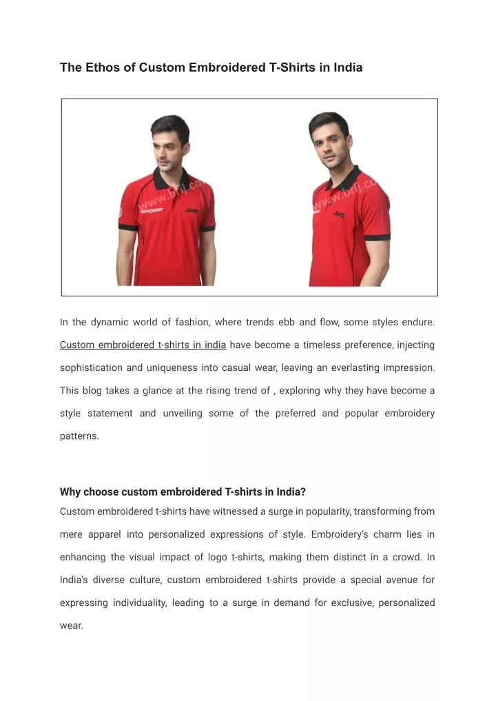 the ethos of custom embroidered t shirts in india