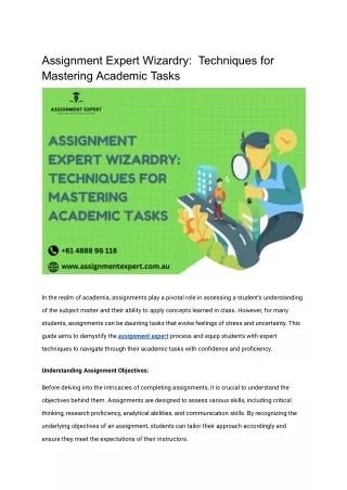 Assignment Expert Wizardry: Techniques for Mastering Academic Tasks