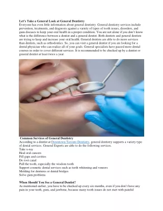 Let’s Take a General Look at General Dentistry