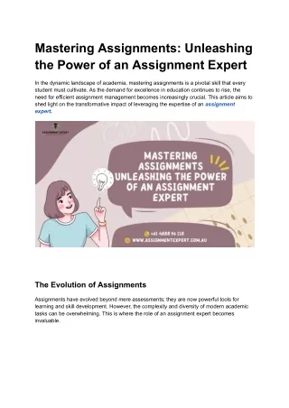 Mastering Assignments: Unleashing the Power of an Assignment Expert