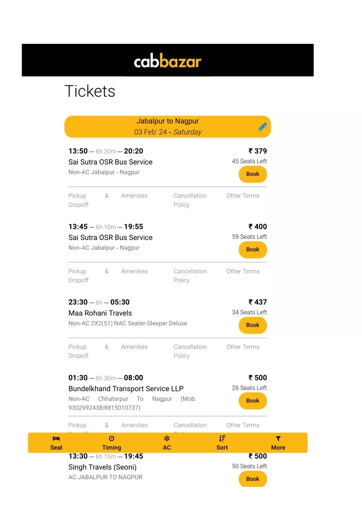 jabalpur to nagpur bus tickets