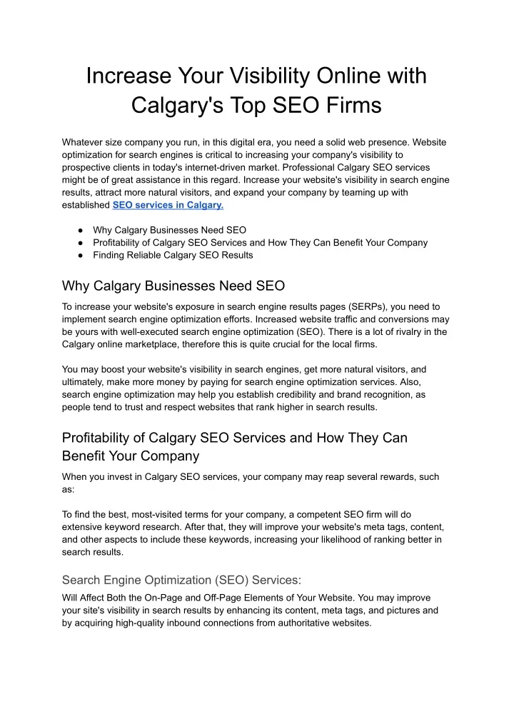 increase your visibility online with calgary