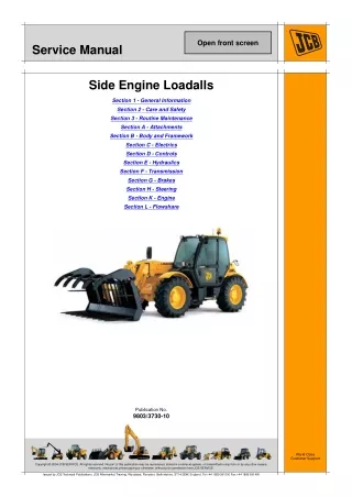 JCB 541-70 Telescopic Handler Service Repair Manual SN1186000 Onwards