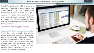 Excel Mastery Premier Excel Training in Perth