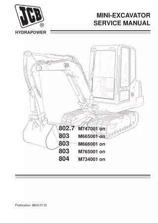 JCB 803 Mini Crawler Excavator Service Repair Manual SN M666001 on