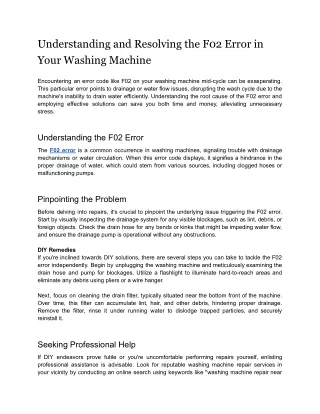 Understanding and Resolving the F02 Error in Your Washing Machine